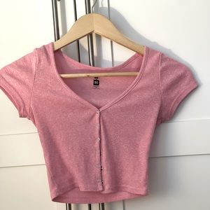 Pink button up crop top